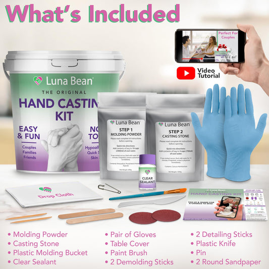 Luna Bean Hand Casting Kit – The Original Hand Mold Kit for Couples – Gifts for Mom, Mothers Day, Bridal Shower, Wedding, Anniversary for Women Men Boyfriend Girlfriend