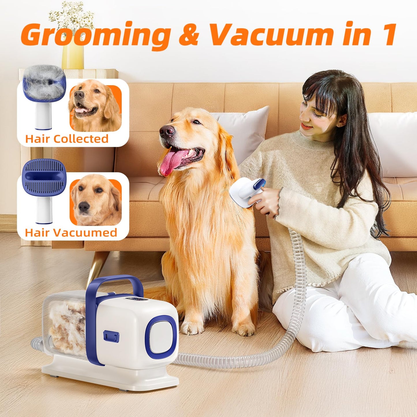buenkee Dog Grooming Kit with Pet Grooming Vacuum, Dog Clipper, Pet Shedding Brush, Cleaning Tool in 1, Low Noise Dogs Vacuum for Cats
