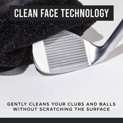 Club Scrub Pro Golf Club and Golf Ball Cleaning Bag, Waterproof Clean Face Technology Liner, Perfectly Dry Microfiber Exterior, Detachable Clip, Machine Washable, Cleans Club Grooves, Black Pro
