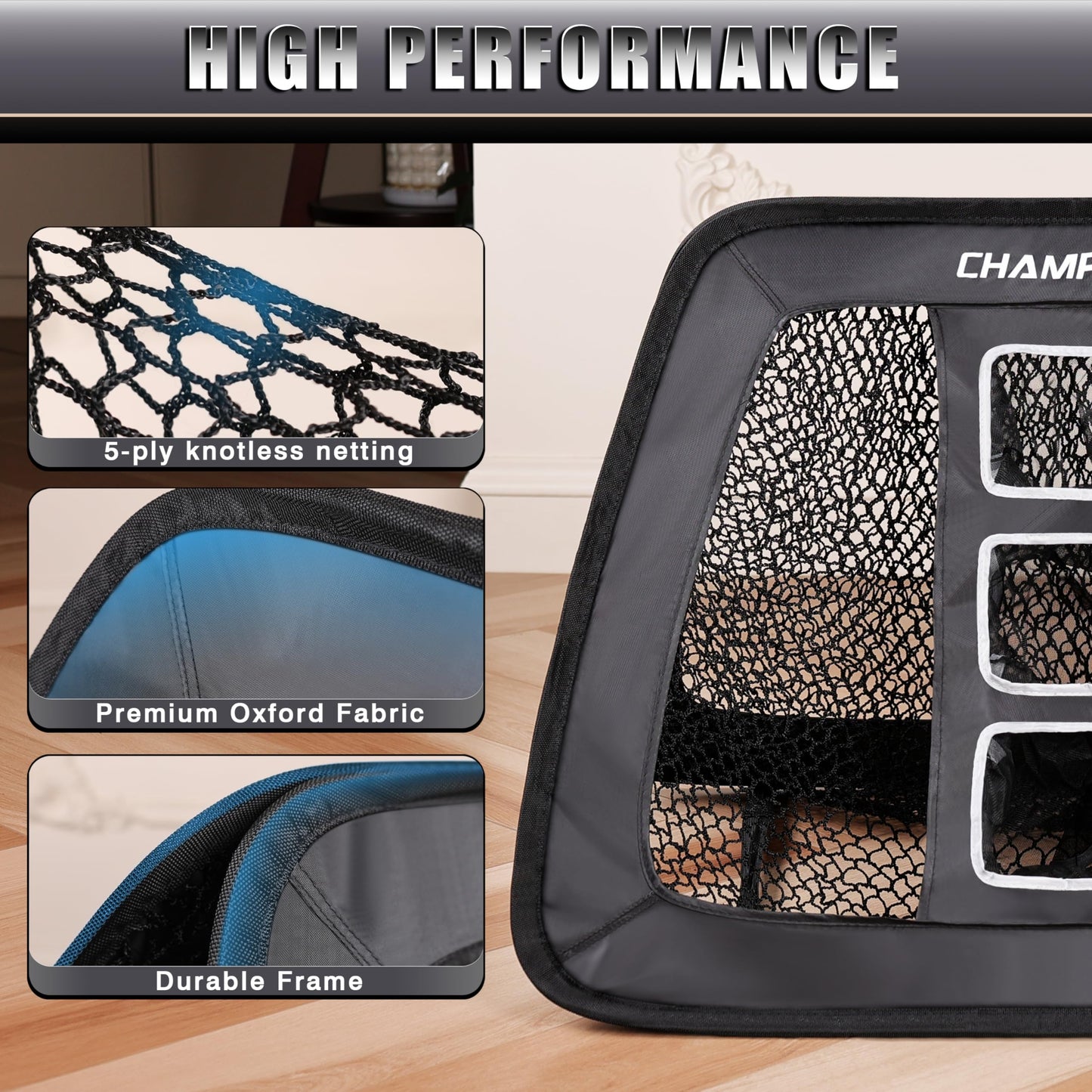 CHAMPKEY Two Sided Golf Chipping Net with Chipping Mat and 12 Foam Golf Balls - Professional Golf Practice Net - Improve Short Game and Skills Chipping Net