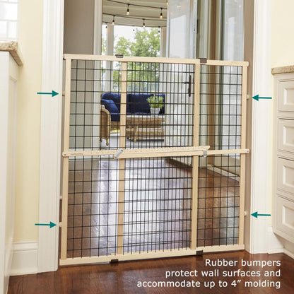 MYPET North States Wire Mesh Dog Gate: 29.5-48" Wide. Pressure Mount. No Tools Needed. Made in USA. Dog Gate 37" Tall, Expandable, Durable Dog Gates for Doorways, Sustainable Hardwood