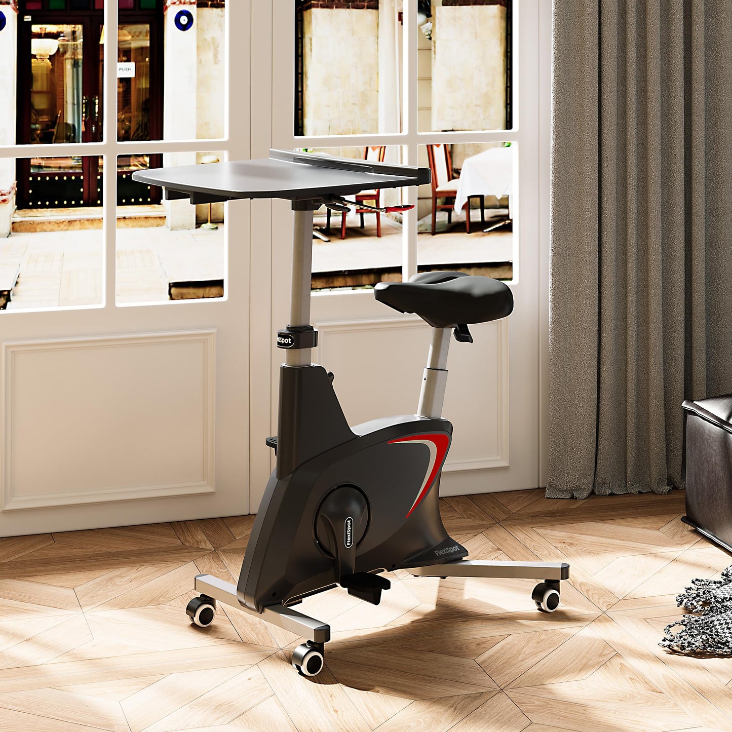 FLEXISPOT Home Office Workstation Upright Stationary Fitness Exercise Cycling Bike Height Adjustable Standing Desk - Deskcise Pro Black