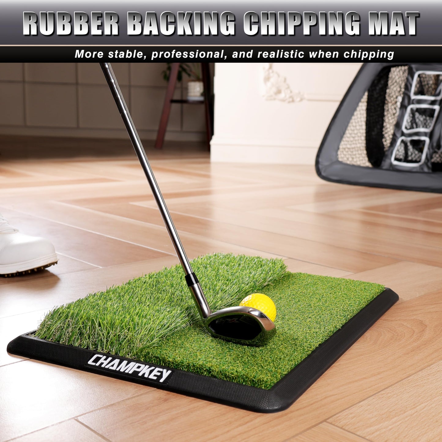 CHAMPKEY Two Sided Golf Chipping Net with Chipping Mat and 12 Foam Golf Balls - Professional Golf Practice Net - Improve Short Game and Skills Chipping Net