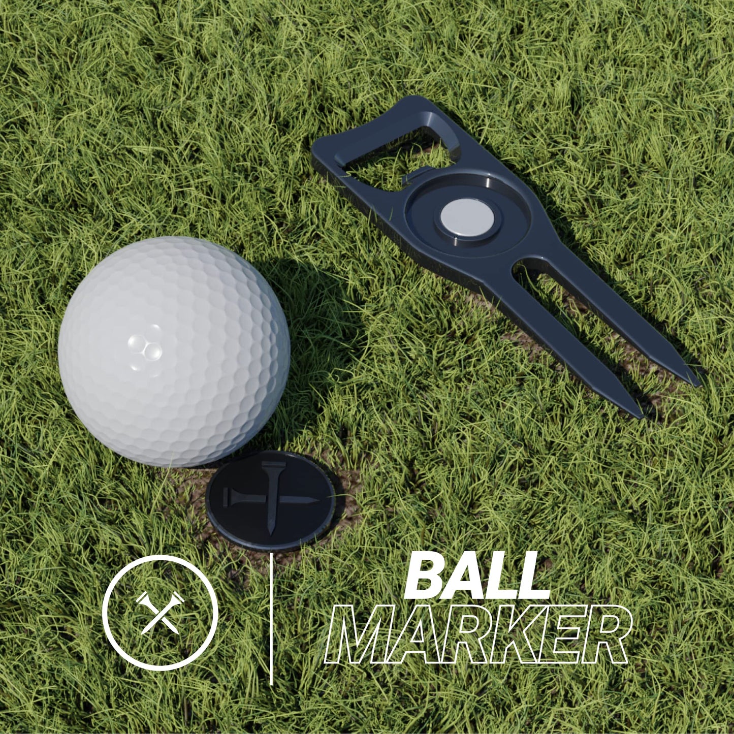 Blue Tees Golf 6-in-1 Premium Divot Tool & Ball Marker - Bottle Opener - Club Tee - Groove Cleaner - Putting Alignment - Designed to Be the Ultimate Tool for the Green - Black