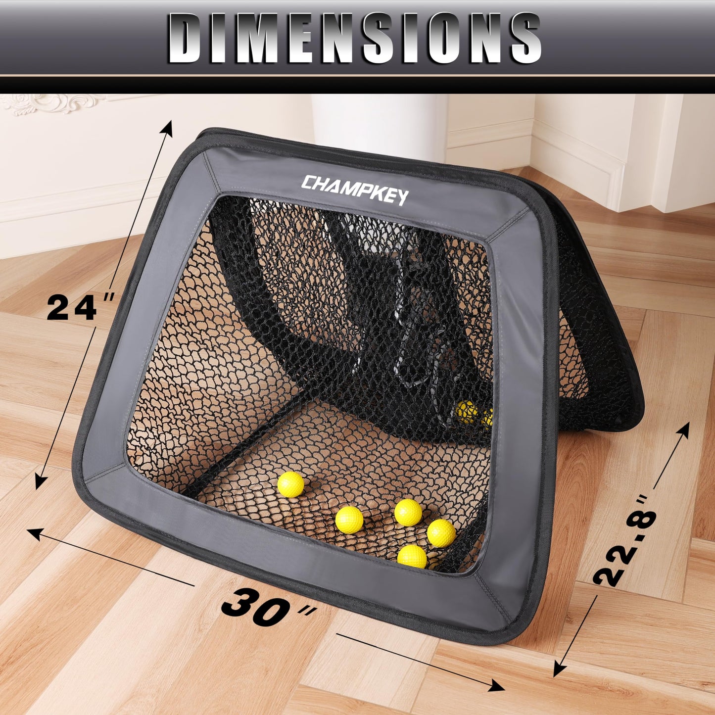 CHAMPKEY Two Sided Golf Chipping Net with Chipping Mat and 12 Foam Golf Balls - Professional Golf Practice Net - Improve Short Game and Skills Chipping Net
